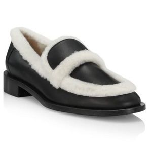 STUART WEITZMAN Palmer Shearling & Leather Loafers in Black Women’s Size 7.5